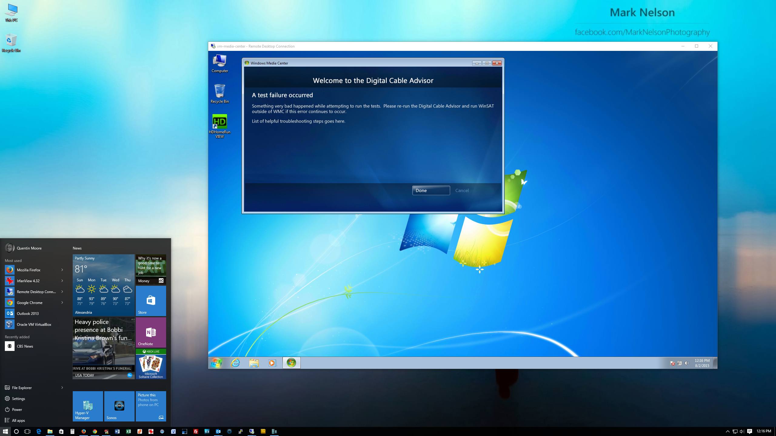 Windows Media Center on Windows 10 via Hyper-V Virtual Machine